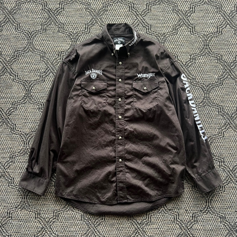 Wrangler Shirt Mens Large Black Jack Daniels Rodeo Western Cowboy Button Down